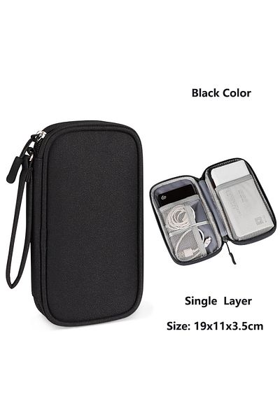 Choice Black-S Data Cable Storage Bag Waterproof Travel Organizer Bag Portable Carry Case Layers Storage Ba