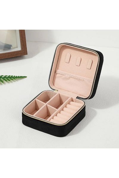 Choice Black Velvet Jewelry Box For Women Necklace Ring Earrings Organizer Holder Travel Portable Zipper Sq