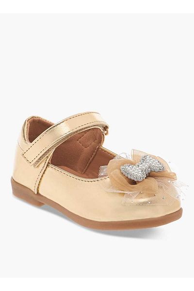 Flora Bella by Shoexpress Floral Bella Bow Embellished Mary Jane Shoes with Hook and Loop Closure