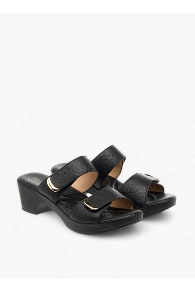 Flora Bella by Shoexpress Flora Bella Textured Slip-On Sandals with Block Heel