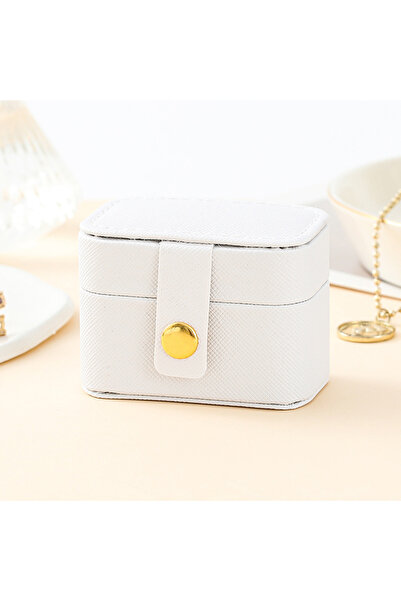Choice صندوق خاتم صغير أبيض محمول لتنظيم المجوهرات الصغيرة وعرضها أثناء السفر وعلب هدايا صغيرة بسيطة من الجلد