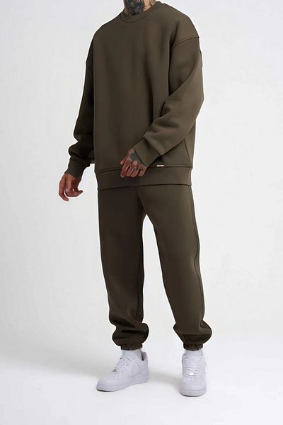 ruNadeS Ανδρικό σετ φόρμας casual Khaki O Neck Rubber Leg Oversize