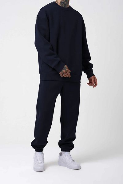 ruNadeS Ανδρικό σετ φόρμας oversize Casual Navy Blue O Neck Rubber Leg