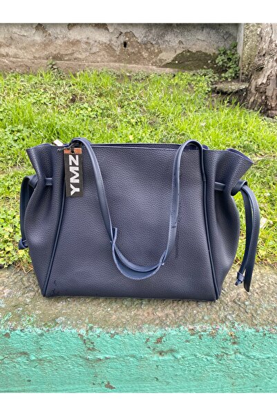 YMZBAG Dark Blue Large Women's Shoulder Bag with Side Drawstring