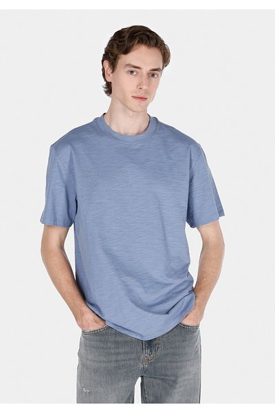 Colin's Tricou albastru cu mânecă scurtă pentru bărbați, cu gât rotund, cu potrivire confortabilă