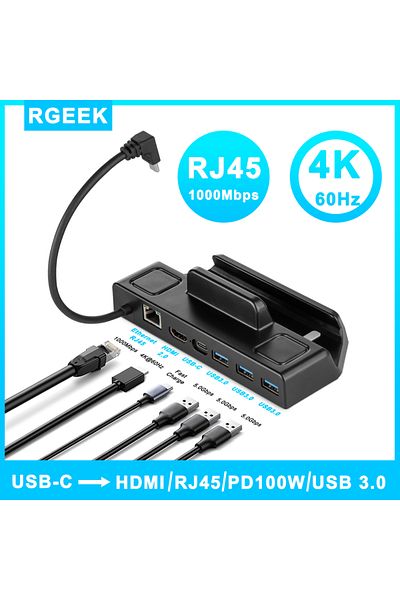 Choice قاعدة توصيل 60 هرتز RJ45 6 منافذ Steam Deck حامل قاعدة تلفزيون حامل محور قاعدة توصيل USB C إلى RJ45 إيثرنت 4K