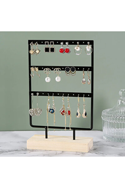 Choice Black 25cm Earring Stand Wooden Base Jewelry Towel with Holes Hanging ...
