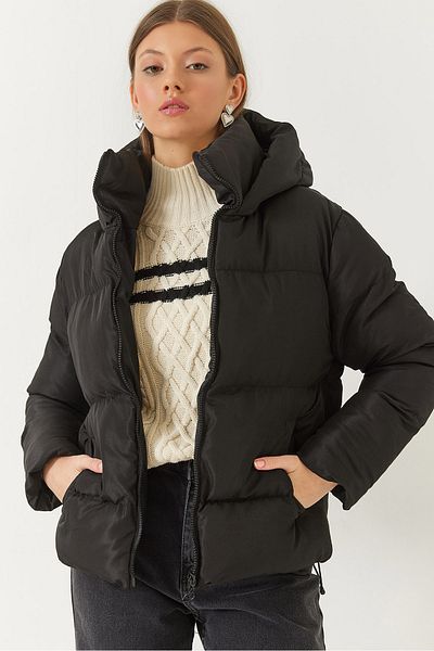 Bianco Lucci Women's Double Pocket Hooded Inflatable Coat with Elastic Hem 60261386