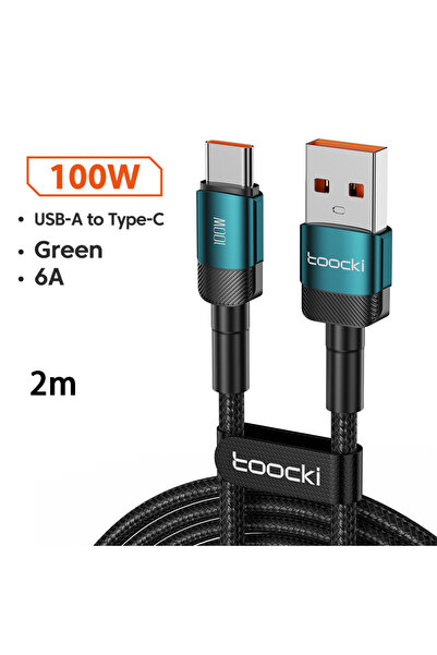 Toocki HY A-C 2m Green 6A USB To Type C Cable for PD 100W Fast Charging Charg...