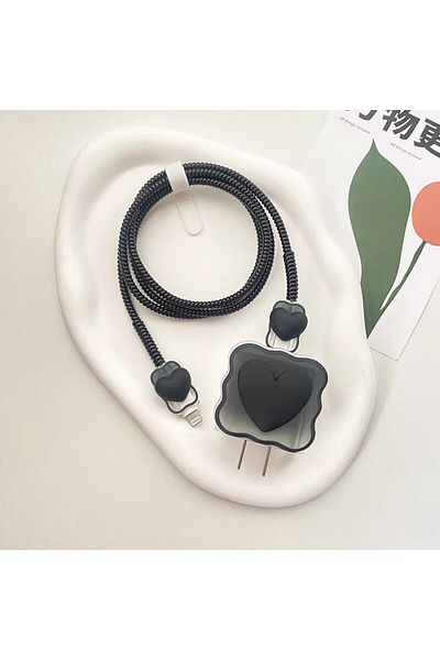 Choice Black Charger Protector Cable Organiser for iPhone 14 13 Pro Max 18W 20W 3D Cartoon Love Heart Data