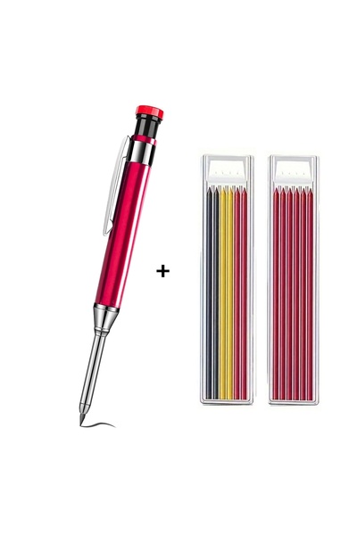 Choice 1 قلم رصاص أحمر و2 قلم رصاص نجار صلب مقاس 2.8 مم ومبراة مدمجة ومجموعة ...
