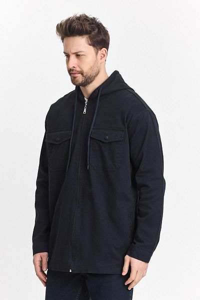 DAMGA JEANS Мъжко яке с качулка и джоб, голям размер, свободно, тъмносиньо