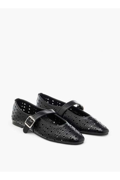 Flora Bella by Shoexpress Flora Bella Cut-Out Detail Ballerina Shoes with Hook and Loop Closure