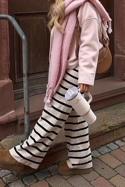 Madmext Ecru gestreifte Damen-Strickhose Mg2342