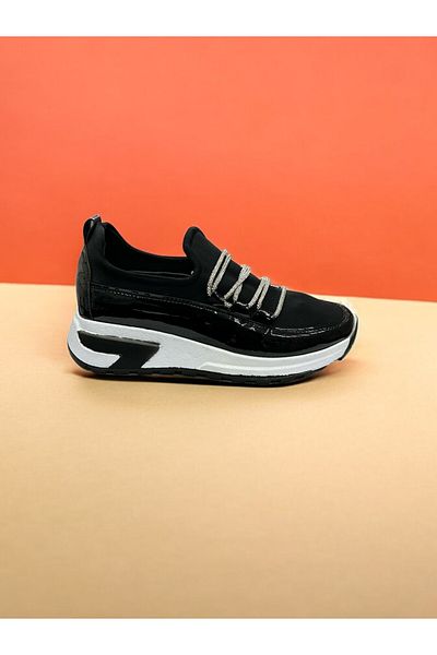 iskarpino Parachute Flexible Fabric Stone Thick Sole Women's Black Casual Walking Shoes Sneaker