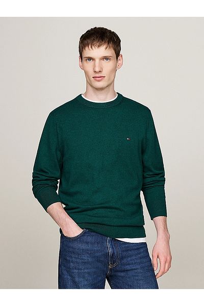 Tommy Hilfiger Pánsky zelený sveter Ornamental Green Heather Tommy Hilfiger