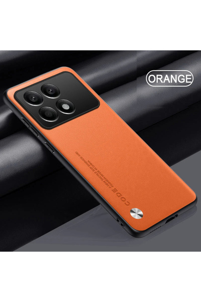 Choice جراب برتقالي لهاتف Poco X6 Pro، مصنوع من جلد البولي يوريثان الفاخر، مق...