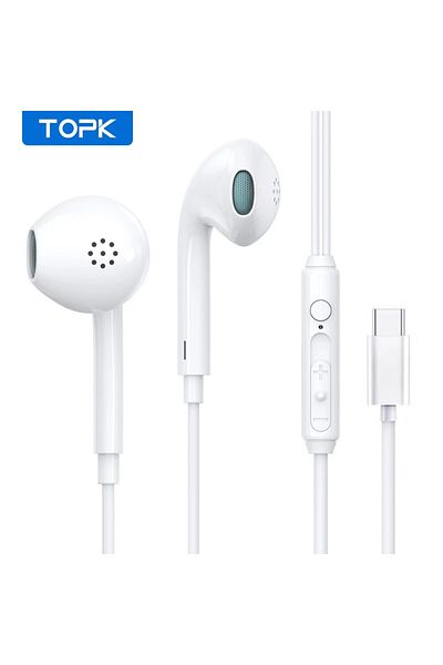 Choice سماعة أذن داخلية Topk F20 مقاس 3.5 مم باللون الأبيض مع ميكروفون من النوع C وسماعة أذن عالية الجودة مع ميكروفون من النوع C