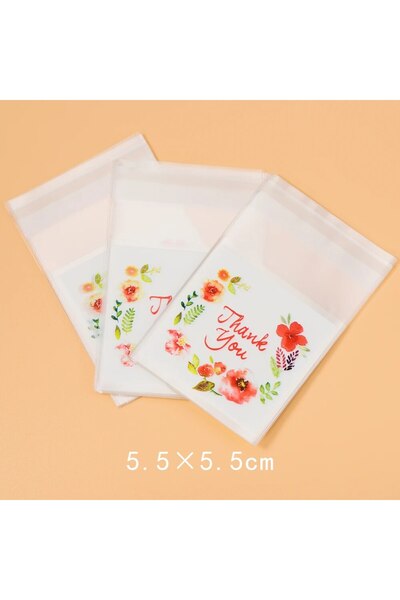 Choice 5.5 × 5.5 سم 100 قطعة زهور ملونة شكرًا لك أكياس بلاستيكية ذاتية اللصق ...