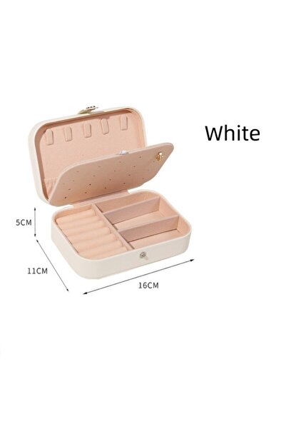 Choice صندوق تخزين مزدوج كبير أبيض لتنظيم الأقراط والخواتم، حقيبة صغيرة بسحاب...