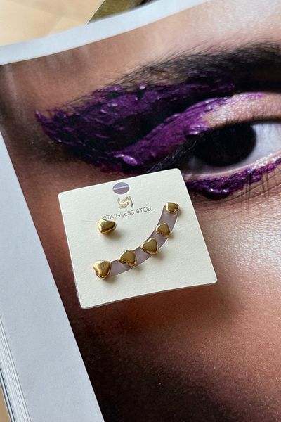Trendy Butik Steel Heart Set of 6 Earrings
