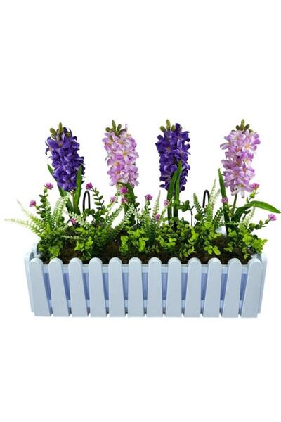 Nettenevime Yapay Çiçek Renkli Sümbül Çiçekleri Beyaz Çit Saksıda Küpeşte Askılı Balkon Çiçeği Çiçek Sepeti