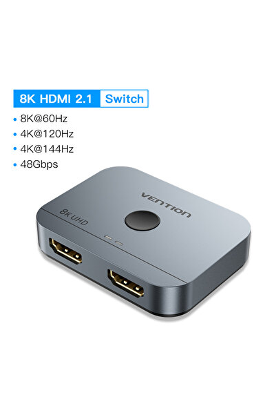 Choice محول HDMI 2.1 8K رمادي اللون من Vention HDMI Switcher 4K 60Hz ثنائي ال...