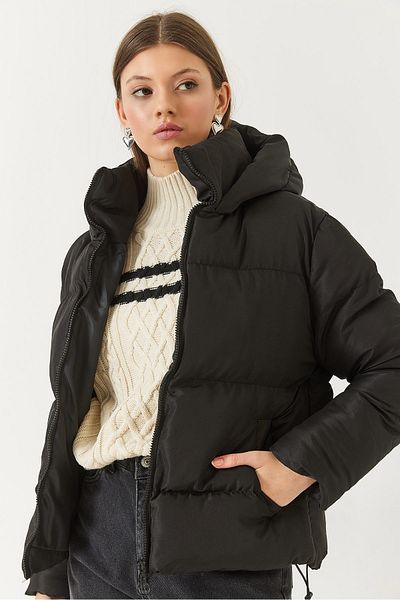 Bianco Lucci Women's Double Pocket Hooded Inflatable Coat with Elastic Hem 60261386