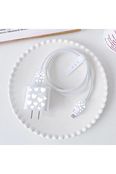 Choice WHITE Good Luck Love Charging Data Cable Protector For iPhone 18/20w Charger Protective Cover Winder