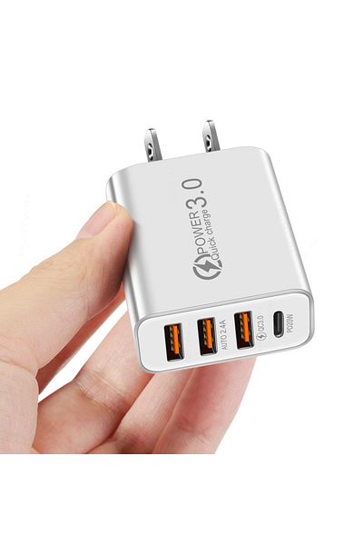 Choice شاحن سفر 3USB أبيض أمريكي + رأس شحن CPD، معيار أوروبي أمريكي، متعدد المنافذ للهاتف المحمول