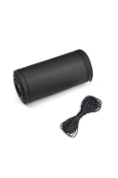 Choice Black (Hole) Universal Leather Car Steering Wheel Stitch On Wrap Cover Fit for 38cm 14" DIY Sewing B