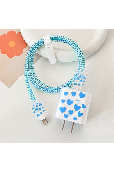 Choice Blue Good Luck Love Charging Data Cable Protector For iPhone 18/20w Charger Protective Cover Winder