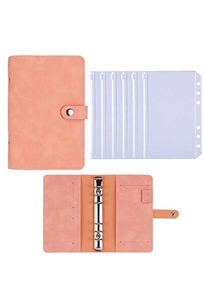 Choice دفتر ملاحظات وردي اللون بـ 6 جيوب بسحاب، دفتر ملاحظات للميزانية بحجم A...