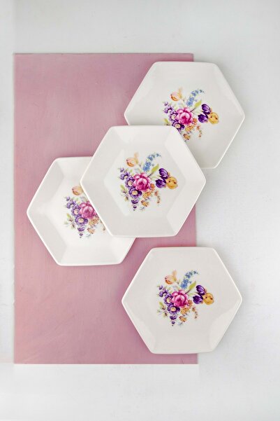 Bursa Porselen Dekor Bella 4 parça porselen tatlı/kurabiye tabağı