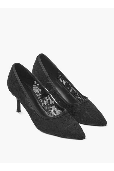 Flora Bella by Shoexpress Flora Bella Lace Textured Slip-On Pumps with Stiletto Heels