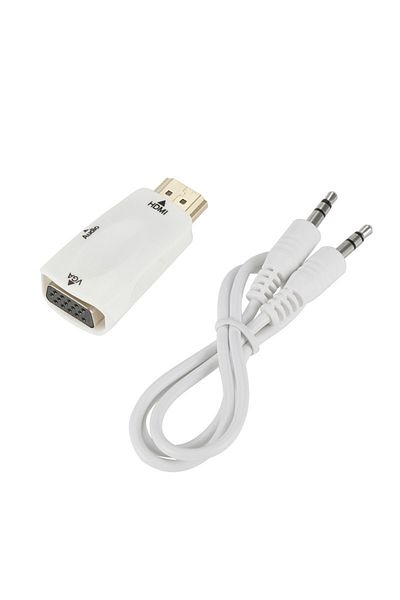 DUTRIEUX White 1 pcs HDMI-compatible to VGA Cable Converter Male To Famale Converter Adapter 3.5mm Jack Audio