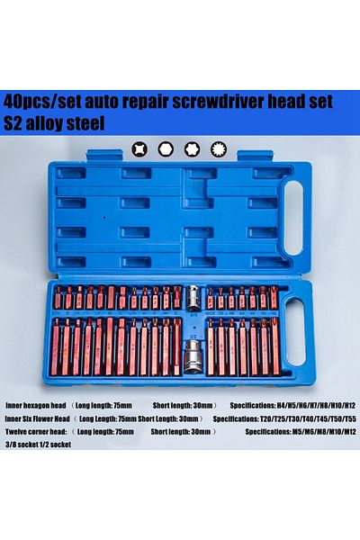 Choice S2 Alloy Steel 40pcs Torx Star Spline Hex Socket Bit Set Tool Kit Precision Screwdriver Bit Garage E