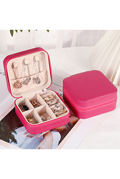 Choice صندوق تخزين مجوهرات صغير من الجلد الصناعي باللون الأحمر الوردي للسفر والمنزل لتخزين الأساور والأقراط وحافظة العرض