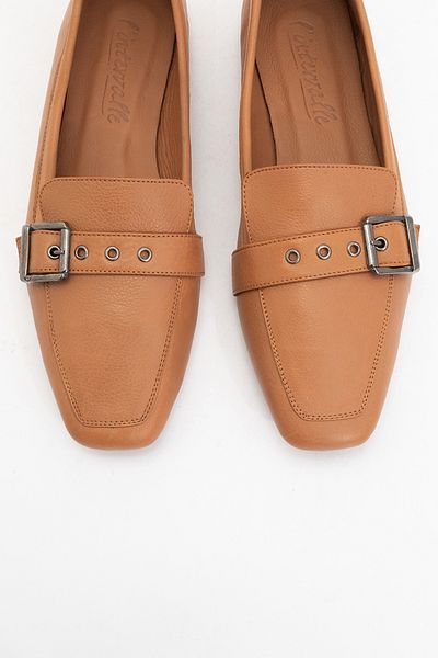 LuviShoes Periwinkle Tan Skin Genuine Leather Belted Women's Loafer Shoes