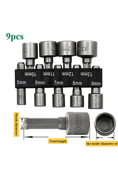 Choice GZ183-9pcs 9/14Pcs 5-12mm Hex Socket Screw Sleeve Nozzles Nut 1/4in Hexagonal Nut Driver Drill Adapt