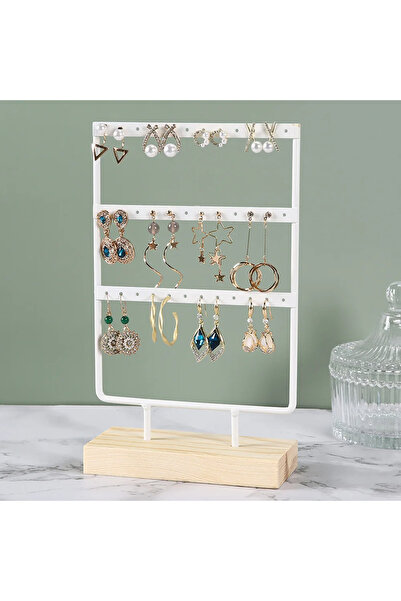 Choice White 25cm Earring Stand Wooden Base Jewelry Towel with Holes Hanging ...