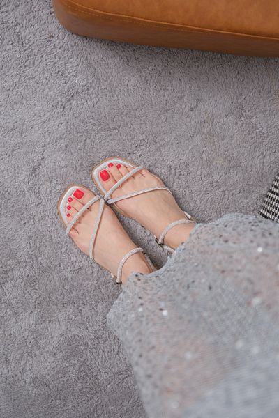 Moda Değirmeni Sandale argintii pentru femei, argintii, cu piatră, elegante, de zi cu zi, sezon nou Md1080-123-0003