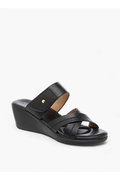 Flora Bella by Shoexpress Flora Bella Monogram Print Slip-On Sandals with Wedge Heel