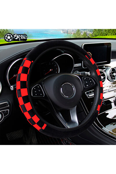 Choice غطاء عجلة قيادة سيارة من القطيفة الحمراء بدون حلقة داخلية مريح ودافئ وناعم ومستلزمات السيارات