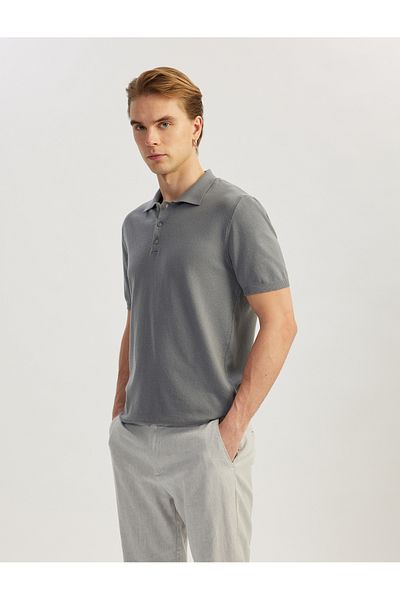 Koton Buttoned Polo Neck Viscose Blended Short Sleeve Knitwear Sweater