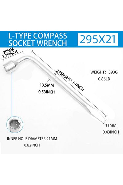 Choice 21mm Car Spare Tire Lug Wrench - L Type Hexagonal Head 17/19/21mm Slotted End Socket Repair Tool, St