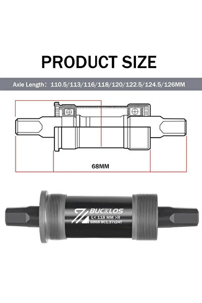 BUCKLOS دعامة سفلية للدراجة مقاس 68 × 118 مم، دراجة جبلية، كرنك مربع، BB، BB6...