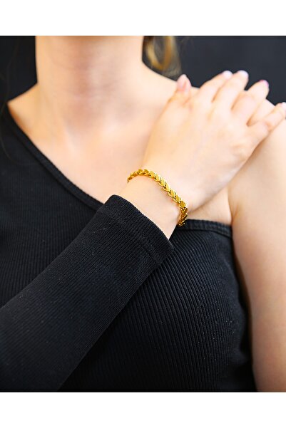 MARCİELO Accessories Çelik Bileklik Zarif Altın Renk Arpa Zincir Detaylı