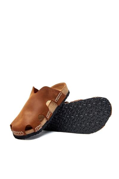 Comfortfüsse Unisex Kahverengi Crazy Deri Anatomik Mantar Tabanlı Deri Sabo T...