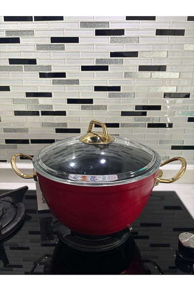 ARS HOME DEKOR 22 cm Deep Medium Size Pot with Lid, Cooking Pan with Glass Lid, Granite Large Size Pot, Luxury
